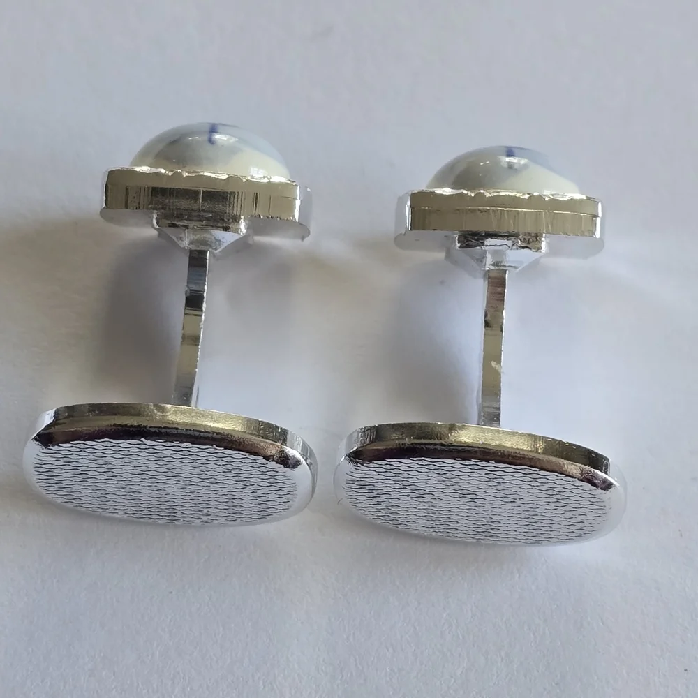 Vintage cufflinks Delft windmill silver tone Dutch blue white cuff links
